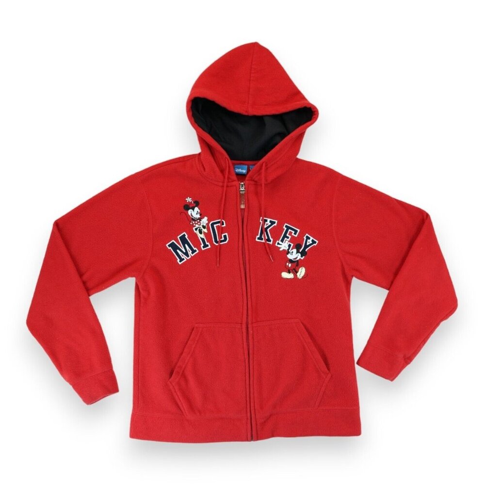 Disney Mickey & Minnie Mouse Embroidered Women’s Red Full‎ Zip Hoodie Size Small